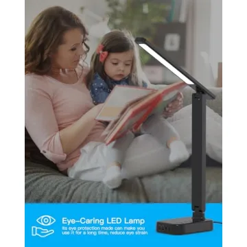 LED Desk Lamp with Power Strip, Touch Control & USB Ports