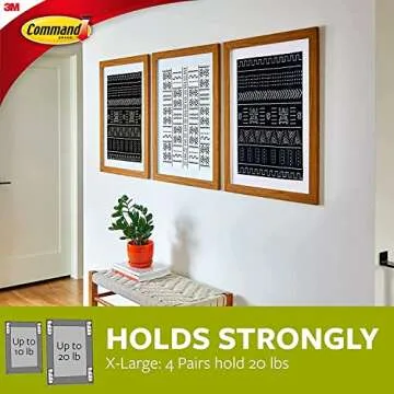 Command 20 Lb XL Heavyweight Picture Hanging Strips, Damage Free Hanging Picture Hangers, Heavy Duty Wall Hanging Strips for Living Spaces, 10 Black Adhesive Strip Pairs, PH217BLK-10NA