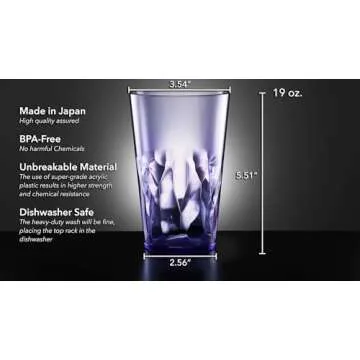 SCANDINOVIA - 19oz Unbreakable Premium Drinking Glasses Set of 6 - Super Grade Acrylic Plastic - Perfect for Gifts - Dishwasher Safe - Stackable - Drinkware Cups Reusable Water Tumbler