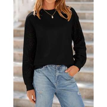 MASCOMODA Fall Fashion 2024 Blouses for Women Dressy Casual Lace Long Sleeve Tops Crewneck Eyelet Kn...