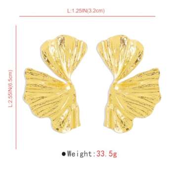 Chunky Gold Earrings Leaf Gold Statement Earrings for Women Large Earrings Big Gold Earrings Studs Gold Chunky Earrings Geometric Stud Earrings Leaf Earrings Gold Chunky Jewelry