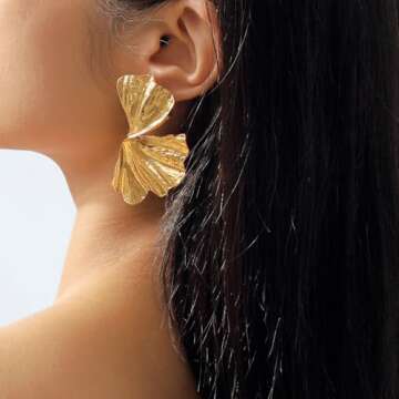 Chunky Gold Earrings Leaf Gold Statement Earrings for Women Large Earrings Big Gold Earrings Studs Gold Chunky Earrings Geometric Stud Earrings Leaf Earrings Gold Chunky Jewelry