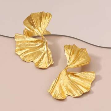 Chunky Gold Earrings Leaf Gold Statement Earrings for Women Large Earrings Big Gold Earrings Studs Gold Chunky Earrings Geometric Stud Earrings Leaf Earrings Gold Chunky Jewelry