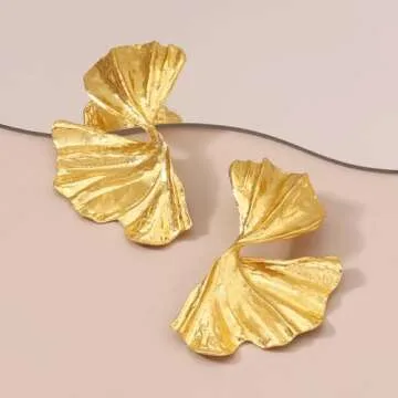 Chunky Gold Earrings Leaf Gold Statement Earrings for Women Large Earrings Big Gold Earrings Studs Gold Chunky Earrings Geometric Stud Earrings Leaf Earrings Gold Chunky Jewelry