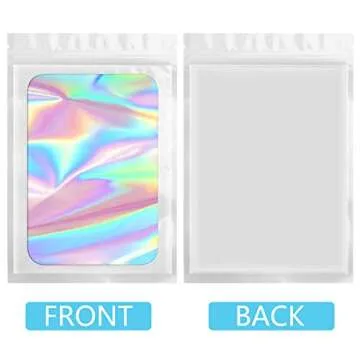 Funfery 100 pcs White Smell Proof Mylar Holographic Bags Packaging Bags,Clear Window Resealable Odor...