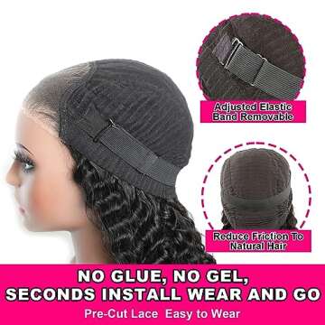 ISEE Hair Wear and Go Glueless Wig for Beginners Wigs Deep Wave Glueless Wigs Human Hair Pre Plucked New Upgraded No Glue 4x4 HD Lace Closure Wigs Human Hair for Black Women with Baby Hair 26 Inch