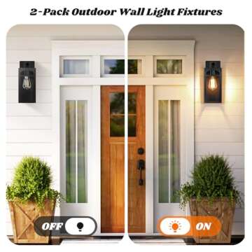 Matte Black Outdoor Wall Lights - 2 Pack Waterproof Sconces with Clear Glass Shade, Anti-Rust E26 Socket for Porch, Entryway, Patio, Garage