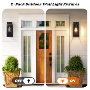 Matte Black Outdoor Wall Lights - 2 Pack Waterproof Sconces with Clear Glass Shade, Anti-Rust E26 Socket for Porch, Entryway, Patio, Garage