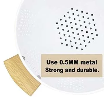 Durable Metal Colander with Wooden Handles for Kitchen
