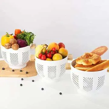 Durable Metal Colander with Wooden Handles for Kitchen