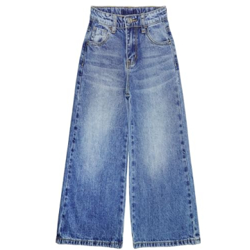 KIDSCOOL SPACE Girls Slim Jeans,Wide-Leg Simple Design Denim Pants,Light Blue,5-6 Years