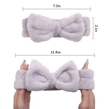 AiMHariacc Facial Bow Head band for Girls Washing Spa Headband Face Skincare Shower Fluffy Towel Headbands, Soft Microfiber Makeup Women Coral Fleece Face Mask Hair Band 2 Pack (Pink+Gray)