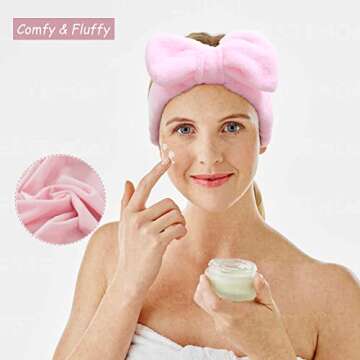 AiMHariacc Facial Bow Head band for Girls Washing Spa Headband Face Skincare Shower Fluffy Towel Headbands, Soft Microfiber Makeup Women Coral Fleece Face Mask Hair Band 2 Pack (Pink+Gray)