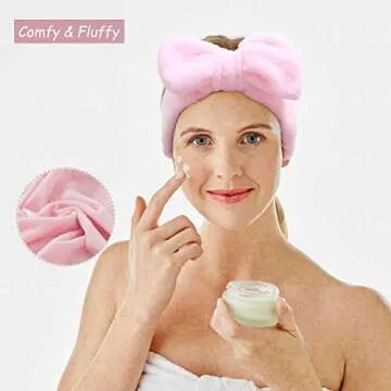 AiMHariacc Facial Bow Head band for Girls Washing Spa Headband Face Skincare Shower Fluffy Towel Headbands, Soft Microfiber Makeup Women Coral Fleece Face Mask Hair Band 2 Pack (Pink+Gray)