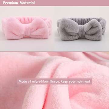 AiMHariacc Facial Bow Head band for Girls Washing Spa Headband Face Skincare Shower Fluffy Towel Headbands, Soft Microfiber Makeup Women Coral Fleece Face Mask Hair Band 2 Pack (Pink+Gray)