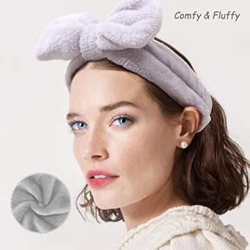 AiMHariacc Facial Bow Head band for Girls Washing Spa Headband Face Skincare Shower Fluffy Towel Headbands, Soft Microfiber Makeup Women Coral Fleece Face Mask Hair Band 2 Pack (Pink+Gray)