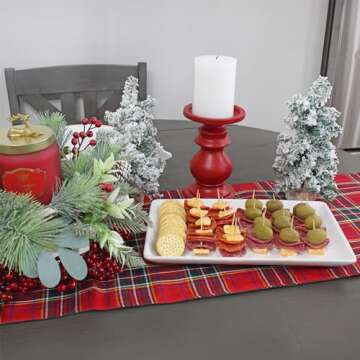 AuldHome Design Reindeer Christmas Tree Platter; Ceramic Embossed White Serving Tray