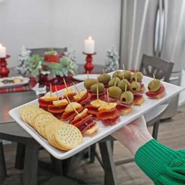 AuldHome Design Reindeer Christmas Tree Platter; Ceramic Embossed White Serving Tray