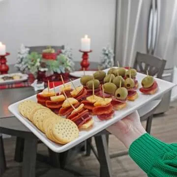 AuldHome Design Reindeer Christmas Tree Platter; Ceramic Embossed White Serving Tray