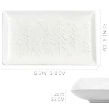 AuldHome Design Reindeer Christmas Tree Platter; Ceramic Embossed White Serving Tray