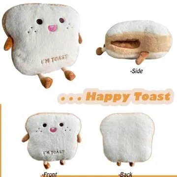 Goylmc Toast Bread Plush Pillow, Bread Stuffed Pillow,Food Plush Pillow with Hand Pocket Great Gift Choice for Kids Adults (15.7 * 13.7 in,Happy)