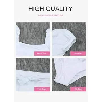 Dokotoo Women's Bikini Swimsuits Ladies Bubble Sleeves Tie Waist Back Bandeau High Waisted Bikini Set Cute Solid Padded Two Pieces Bathing Suit Bikinis for Women White Large