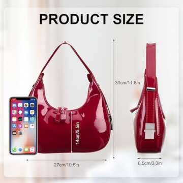 libfrnt Large Crescent Shoulder Bags Women Y2k Shoulder Purse PU Leather Underarm Bags Trendy Hobo Clutch Purses Bright Red Shoulder Bag