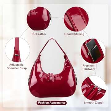 libfrnt Large Crescent Shoulder Bags Women Y2k Shoulder Purse PU Leather Underarm Bags Trendy Hobo Clutch Purses Bright Red Shoulder Bag