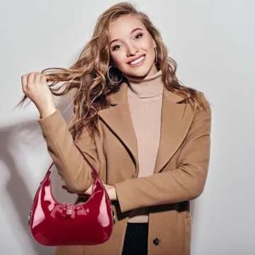 libfrnt Large Crescent Shoulder Bags Women Y2k Shoulder Purse PU Leather Underarm Bags Trendy Hobo Clutch Purses Bright Red Shoulder Bag