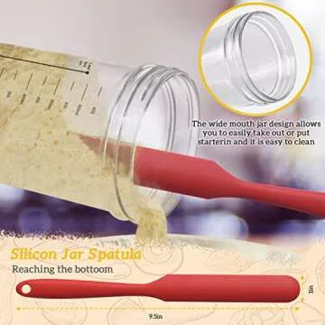 Sourdough Starter Jar Kit, 650ml Sourdough Starter Jar With Thermometer, Silicone Scraper, Cloth Cover And Aluminum Lid. Reusable Sour Dough Starter Jar