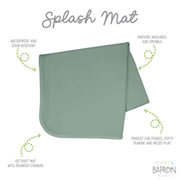 BapronBaby Minimalist Sage Splash Mat - Waterproof Catch-All for Under High Chairs, Floors, Tables, ...