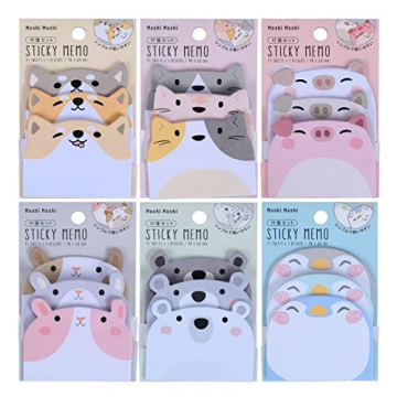 Molain Cute Sticky Notes, 6 Pack Cartoon Sticky Notes Animals Shape Markers Flags Self-Stick Memo Pa...