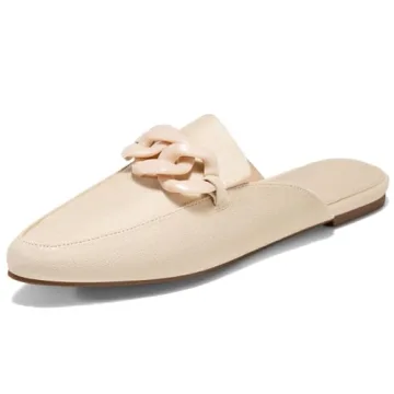 Juliet Holy Women's Mules Flats - Pointed Toe Backless Loafers Slip-on with Metal Chain Slides