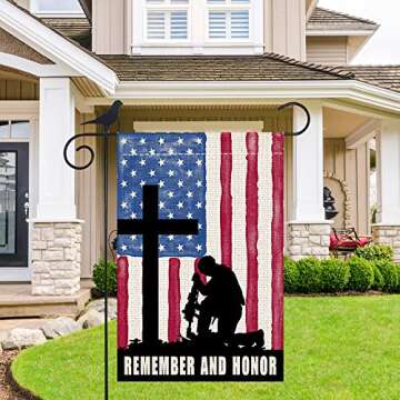 Shmbada Memorial Day Garden Flag - Double Sided 12x18 Inch Yard Decor for Outdoor - American Soldier Patriotic 4th of July Decorations for Outside