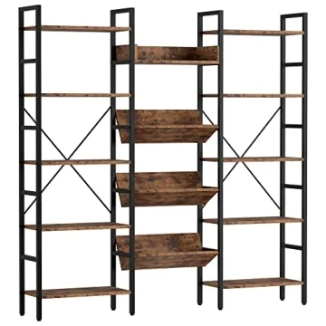 IRONCK Triple Wide Industrial Bookshelf - 5 Tiers, Open Design for Home Office Storage