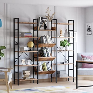 IRONCK Industrial Triple Wide 5 Tier Bookshelf for Modern Homes
