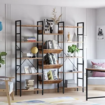 IRONCK Industrial Triple Wide 5 Tier Bookshelf for Modern Homes