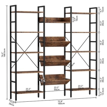 IRONCK Industrial Triple Wide 5 Tier Bookshelf for Modern Homes