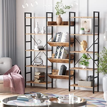 IRONCK Industrial Triple Wide 5 Tier Bookshelf for Modern Homes