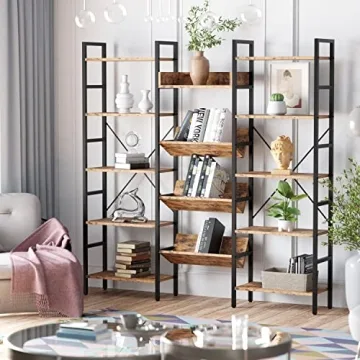 IRONCK Industrial Triple Wide 5 Tier Bookshelf for Modern Homes