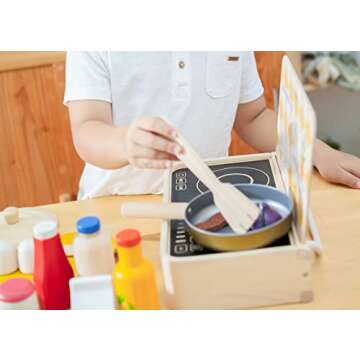 PlanToys Wooden and Metal Cooking Utensils, Pots, & Pans Kitchen Playset (3413) | Sustainably Made from Rubberwood and Non-Toxic Paints and Dyes