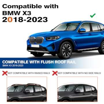 Wonderdriver Max Loading 260lbs Roof Rack Cross Bars Fit for BMW X3 G01 2018 2019 2020 2021 2022 2023 Aluminum Lockable Roof Rails Crossbars Black Bike Kayak Snowboard Rooftop Cargo Carrier Luggage