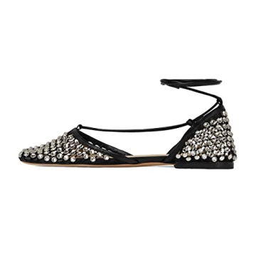 XYD Women Closed Square Toe Studded Flats Sandals - Versatile & Elegant