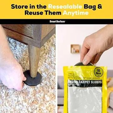 Smart Surface Furniture Sliders for Carpet - 16 Pack - 3.5" Round | 8295 Coasters for Heavy Furniture - Protect Your Carpeted Floors