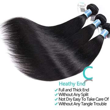 Panse Hair 10A Peruvian Virgin Straight Human Hair 4 Bundles (24" 24" 24" 24",1B Color) 100% Unprocessed Remy Peruvian Weave Hair Human Bundles Extensions No Tangle Soft Weft Bundles