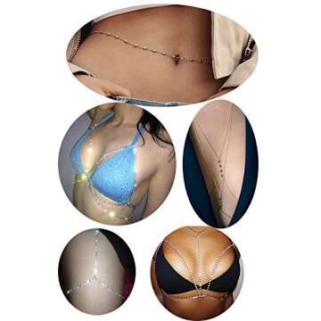 Ofeiyaa 4PCS Body Chain Jewelry Bra Chain Retro Waist Belt Chain Suit Bikini Beach Boho Chain Set for Women Gold Tone