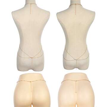 Ofeiyaa 4PCS Body Chain Jewelry Bra Chain Retro Waist Belt Chain Suit Bikini Beach Boho Chain Set for Women Gold Tone