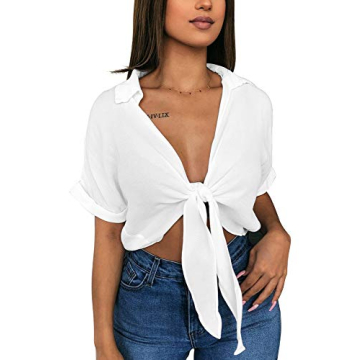 GOBLES Women's Sexy V-Neck Tie Knot Batwing Summer Blouse - Stylish & Comfortable