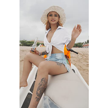 GOBLES Women's Sexy V-Neck Tie Knot Batwing Summer Blouse