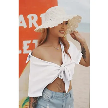 GOBLES Women's Sexy V-Neck Tie Knot Batwing Summer Blouse